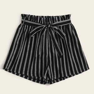 Black and white striped paper bag shorts
